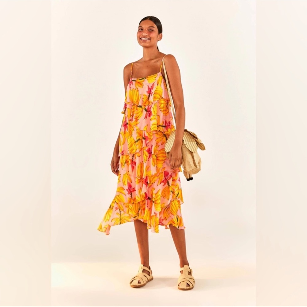 Farm Banana Taste Sleeveless tiered midi dress size XL